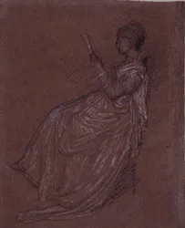 Zittende dame lezend, studie voor Mrs Layland (pastelkrijt op papier)