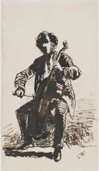 Sir Seymour Haden Speelt de Cello, c.1855