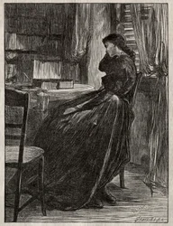 De proefpreek: Joanna Douglas aan haar bureau, 1862