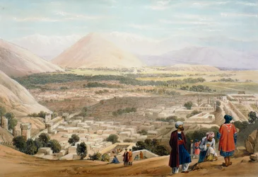 Kabul vanaf de Citadel, met zicht op de oude ommuurde stad, Eerste Anglo-Afghaanse Oorlog 1838-1842