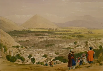 De Balla Hissar en stad Caubul, vanaf het bovenste deel van de citadel, uit 