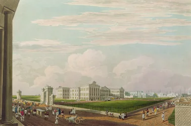 Een uitzicht op Government House, Calcutta, 1826, gegraveerd door Robert Havell de Jongere