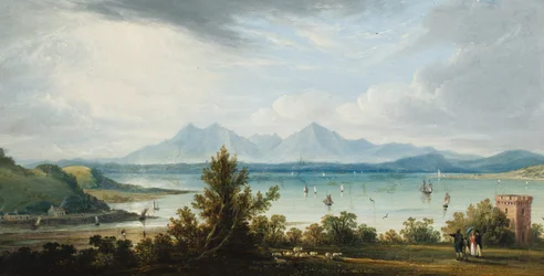 Gezicht op de Clyde vanaf Ardgowan, de Isles of Bute en Arran in de verte, ca.1821 (olieverf op paneel)