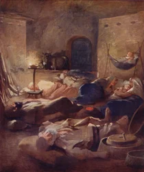 Interieur van een Fellahheen Huis bij Nacht