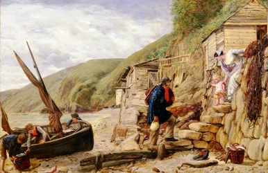 Welkom, mooie boot! De terugkeer van de visser, tafereel in Clovelly, North Devon, 1856
