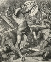 Hereward baant zich een weg door het Normandische leger