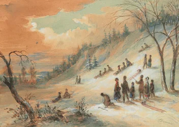 Sleeën op een heuvel, nabij Montreal