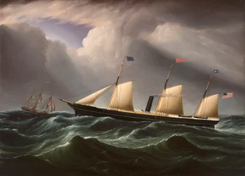 Vroege schroefstoomboot Star of the South in zware zeeën door James E. Buttersworth