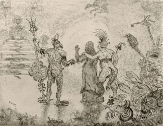 Les diables Dzitts et Hihanox conduisant le Christ aux enfers