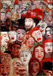 Zelfportret omringd door maskers, 1899, afmetingen 120 x 180 cm, privécollectie