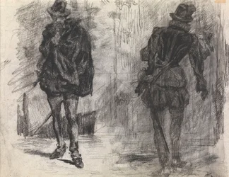 Twee Spaanse soldaten, de ene gezien van voren, de andere van achteren