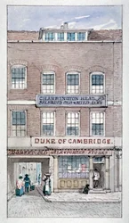 Uitzicht op de Duke of Cambridge Tavern, Shoe Lane, City of London, c. 1840