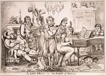 Een beetje Muziek of De Geneugten van Harmonie, gegraveerd door William Brocas, gedrukt in Londen door J. Sidebotham, 1810