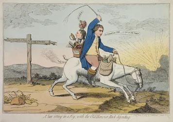 Een Zonsondergang in de Mist, met de Oude Hannover Hack die verdedigt, uitgegeven door J. Williams in 1783