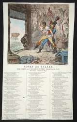 Boney en Talley, De Corsicaanse slagersrekening - Geen kwartdag!, pb. 1803 (handgekleurde gravure)
