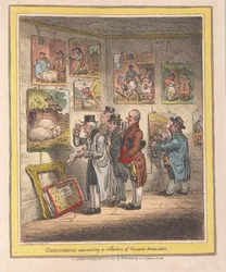 Kenners die een collectie van George Morlands onderzoeken, uitgegeven 1807