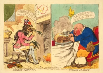 Franse vrijheid - Britse slavernij, pub. 1892 (handgekleurde gravure)