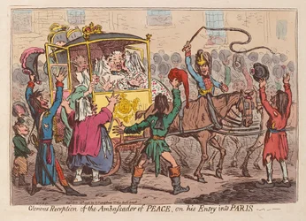 Glorieuze ontvangst van de ambassadeur van vrede bij zijn intrede in Parijs, uitgegeven 1796