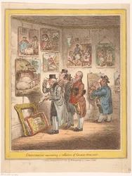 Kunstkenners bekijken schilderijen van George Morland