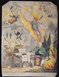 Lieut Goverr Gall-Stone, geïnspireerd door Alecto, or The Birth of Minerva, gepubliceerd door Hannah Humphrey in 1790 (ets met aquatint)