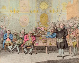 Maconic Anecdote/Een Vrijmetselaarsanekdote - door James Gillray (1757-1815) - Engelse cartoon tegen Graaf Cagliostro (Alessandro, Graaf van Cagliostro (Giuseppe Balsamo)