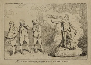 Malagrida en samenzweerders, raadplegen de geest van Oliver Cromwell, gepubliceerd 10 juni 1782 (ets op laid papier ingelegd op wove papier)