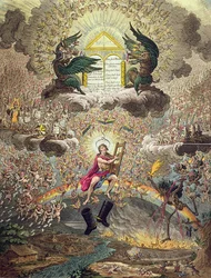 De apotheose van Hoche, gepubliceerd door Hannah Humphrey in 1798 (handgekleurde ets)