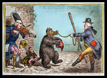 De beer en zijn begeleider, uitgegeven door Hannah Humphrey in 1806