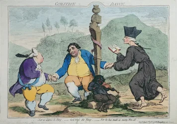 De Coalitie-Dans, gepubliceerd door William Humphrey in 1783 (handgekleurde ets)