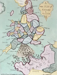 De Franse invasie, of John Bull bombardeert de bum-boats, uitgegeven door Hannah Humphrey in 1793