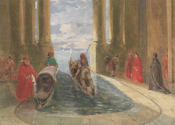 Venetiaanse Dignitarissen aan Boord van Gondels