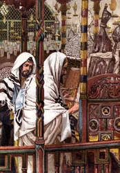 Jezus onderwijst in de synagoge, ca. 1897