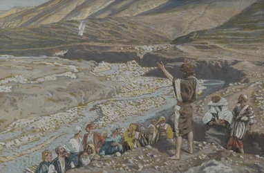 Sint Johannes de Doper ziet Jezus van verre, illustratie uit Het leven van onze Heer Jezus Christus