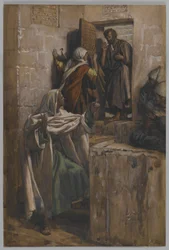 De Eerste Ontkenning van Sint Petrus, illustratie uit Het Leven van Onze Heer Jezus Christus, 1886-94