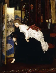 Jonge vrouwen kijken naar Japanse objecten, c.1869-1870