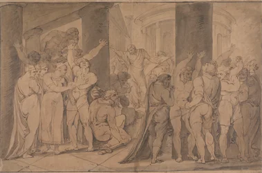 Het lichaam van Lucretia tentoongesteld aan de Romeinen