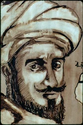 Portret van islamitische mysticus en zwerver Ibn Battuta. TANGIER, MAROKKO