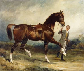 Paard en stalknecht in een landschap