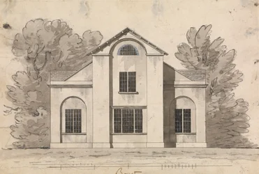 Voorbereidende tekening voor Ontwerp 1, Plaat 1 van Een Verzameling Ontwerpen voor Landelijke Toevluchtsoorden