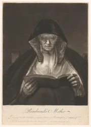Portret van een oude lezende vrouw