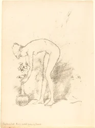 Een Naakt Model Schikt Bloemen