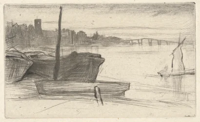 Chelsea Bridge en Kerk, uit de Thames Set (Een Serie van Zestien Etsen van Scènes aan de Theems en Andere Onderwerpen)