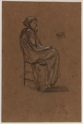 Zittende vrouwelijke figuur
