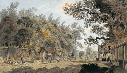 Koets en Vier die aankomen bij een Tolpoort, Londen