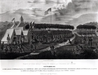 Uitzicht op het Grote Verdrag gehouden in Prairie du Chien, Wisconsin, september 1825, uit 