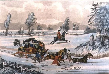 De Postkoets in een Sneeuwstorm, gegraveerd door G. Reeves, uitgegeven door J. Watson 21/9/1825 (gravure)
