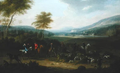 Een jachtpartij in een landschap, c.1730