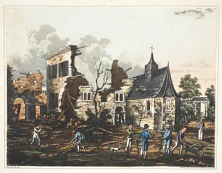 Kasteel van Hougoumont: Een uitzicht op het interieur gereduceerd tot een hoop ruïnes