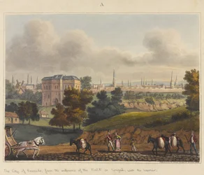 De stad Brussel, vanaf de ingang van het Zoniënwoud, met de barrière, 1815, uit 