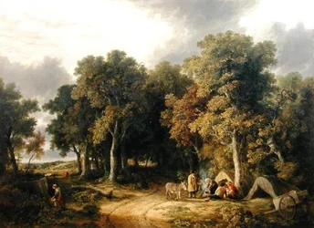Kampement in een Bosrijk Landschap